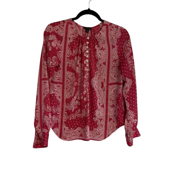 Ann Taylor Tops - Ann Taylor Women S Pink Bandana Paisley Long Sleeve Lightweight Popover Blouse